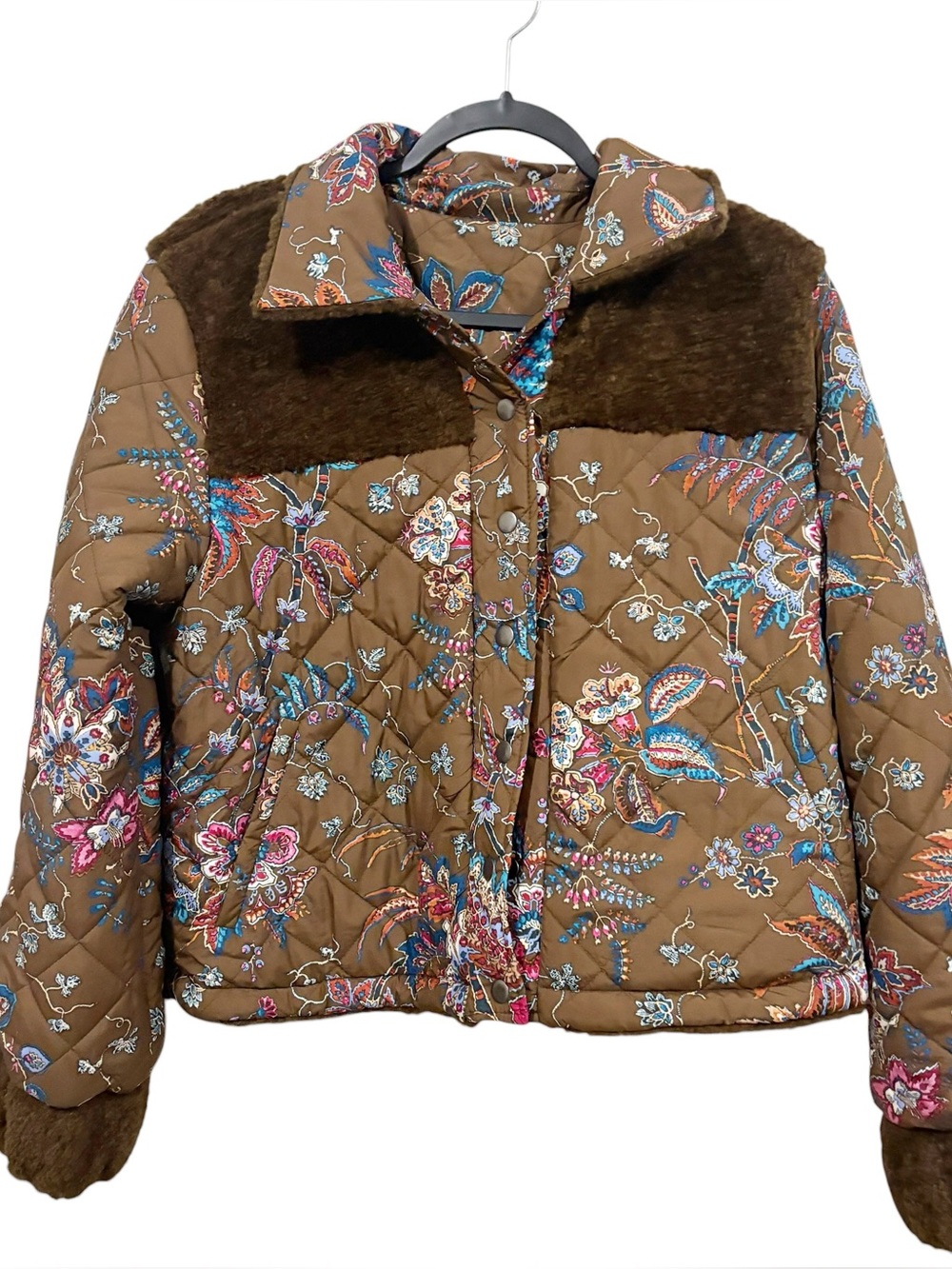 Love The Label Finley Sherpa Jacket Reversible Charlotte Floral Brown S Small - Picture 6 of 10